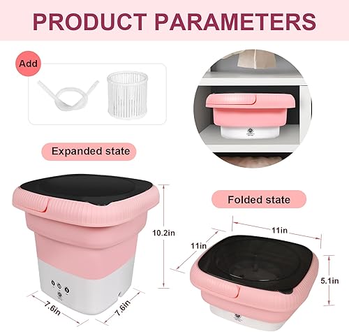 Miniatura 4 de HULKNPEE Lavadora portátil, mini lavadora de 6.5 L con 3 modos de limpieza de tiempo, lavadora portátil con giro suave y drenaje para calcetines,