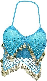 Simhoa Sequin Crop Top Belly Dance Halter Bra Top for Festival Performance Nightclub