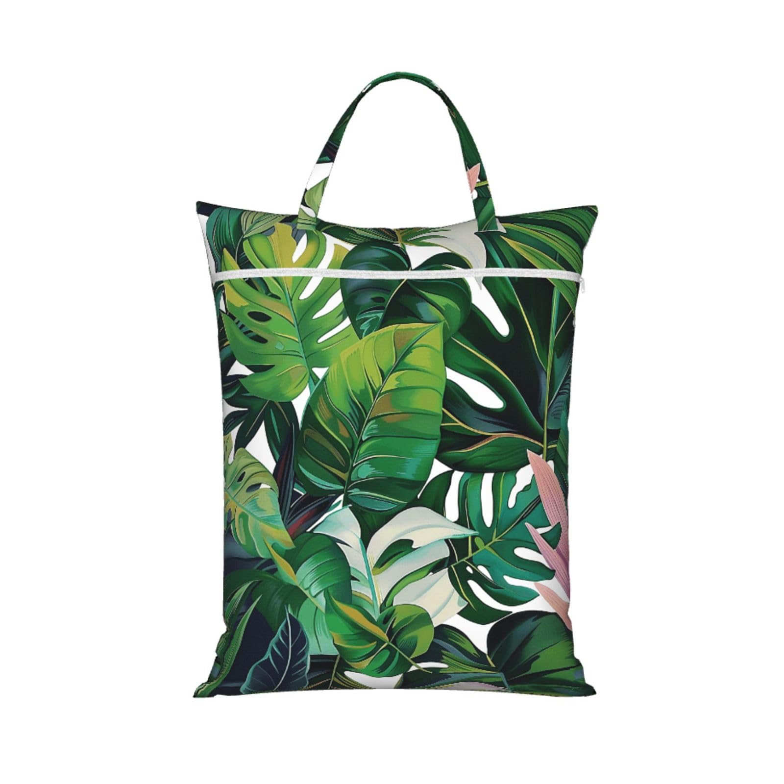 Large Travel Laundry Bags,Tropical Leaves Print with Handle Foldable Laundry Bag for Holidays Gym Swimming and Family Trips, 1Pcs