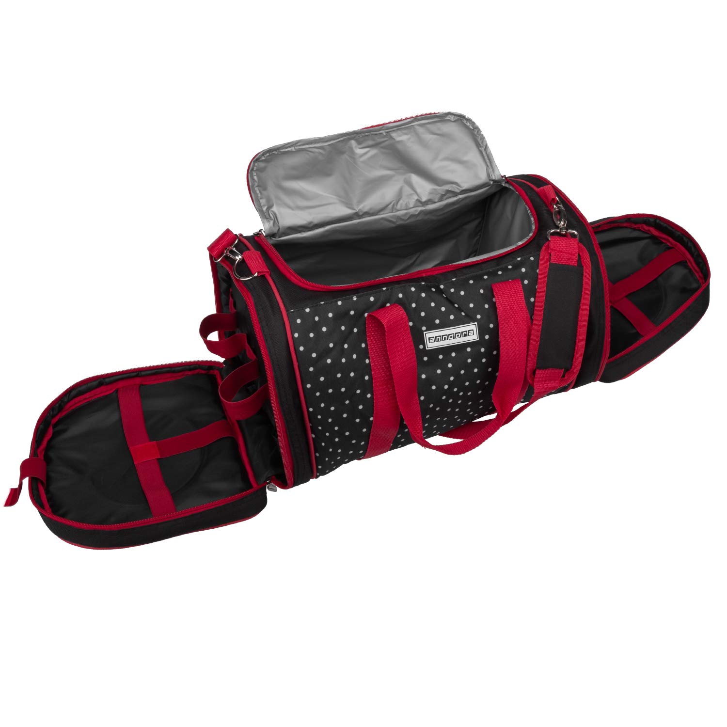 anndora Picknick Kühltasche + Decke + Zubehör schwarz weiß gepunktet