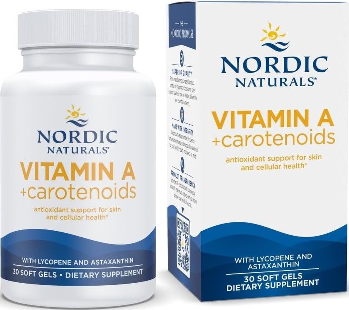 Nordic Naturals Vitamin A + Carotenoids, Unflavored - 30 Soft Gels - Lycopene & Astaxanthin - Supports Skin, Cellular Health - Non-GMO - 30 Servings 30 Count (Pack of 1)