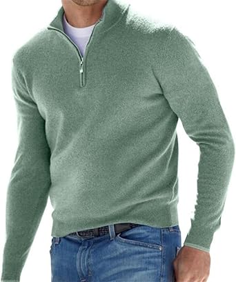 Mens Cashmere and Cotton Blend Slim Fit Sweater, Mens Cashmere Zipper Basic Sweater, Quarter Zip Mens Sweater