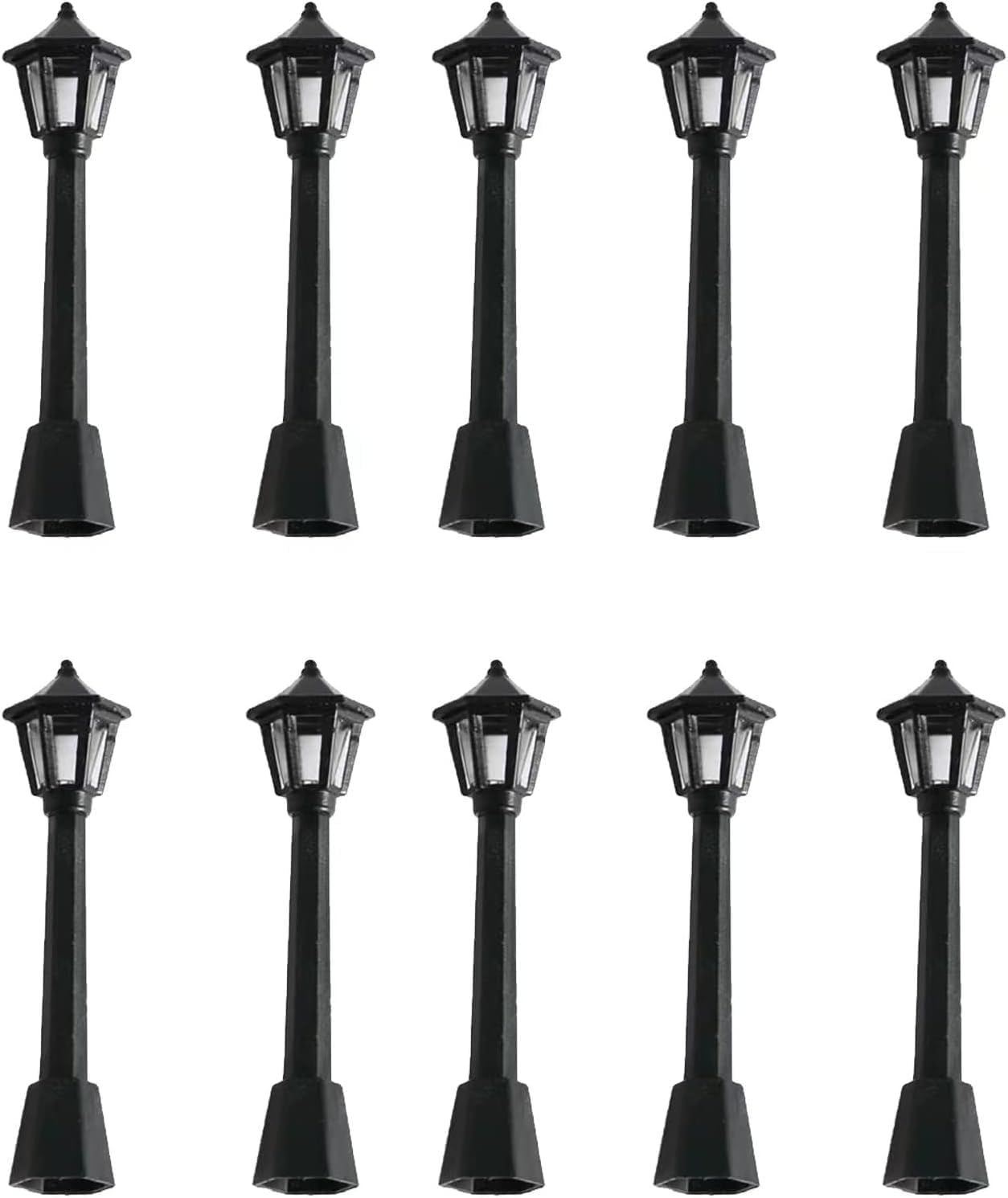 10Pcs Black Mini Miniature Street Light Model, Railway Train Post Lamps Light Poles for Outside,Pole Black Lamp Outdoor Pathway Lantern Post Accessories,Outdoor Post Lights