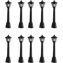 Mini Miniature Street Light Model, Railway Train Post Lamps, Black Lamp Outdoor Pathway Lantern Post for Dollhouse Decoration Micro Landscape Fairy Garden Lighting Accessories, Black 10Pcs