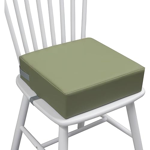 Toddler Booster Seat for Dining Table, 2 Elastic Seat Belts,Anti Scratch PU Skin-Friendly, Waterproof,Anti-Wrinkle, Detachable Non-Slip Bottom - Green