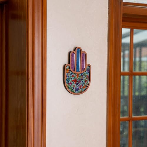 Vista 3 de Yair Emanuel - Colgante de pared colorido Hamsa de buena suerte, diseño pintado a mano vibrante de 9 pulgadas (HAX-1)