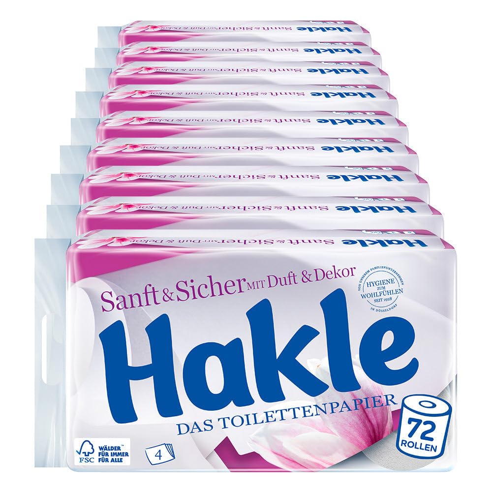 Hakle Papel higiénico suave y seguro, 4 capas, 1 paquete de 72 rollos (9 x 8 rollos)