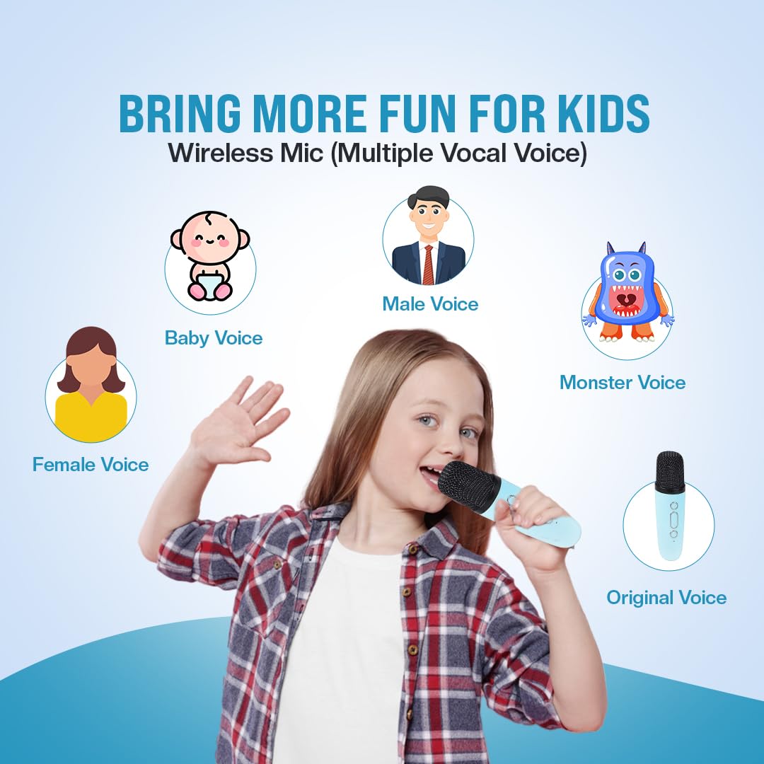 Kidsmate Mini Karaoke Machine with Wireless Mic for Kids | Portable Bluetooth, USB Connectivity Speaker with LED Lights & Music | Fun Singing Toy for Girls & Boys 4-12 Years | Set of 1 -Blue - Image 4 thumbnail