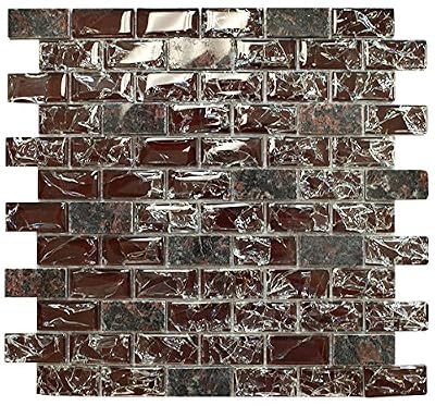Dark Red Broken Glass & Brown Granite Mosaic Wall Tile for Bathroom Shower, Kitchen Backsplashes