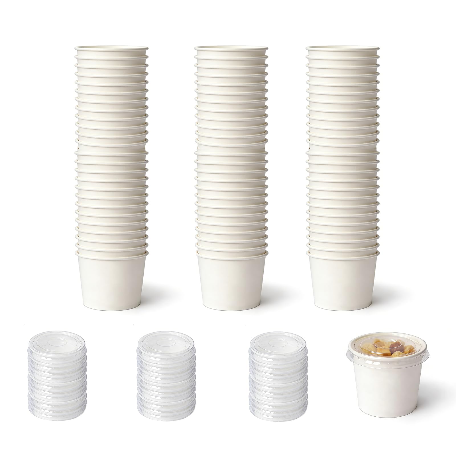 Paper Cups with Lids, 50 Pcs To Go Soup Container Dessert Cups, 90ml/3oz
