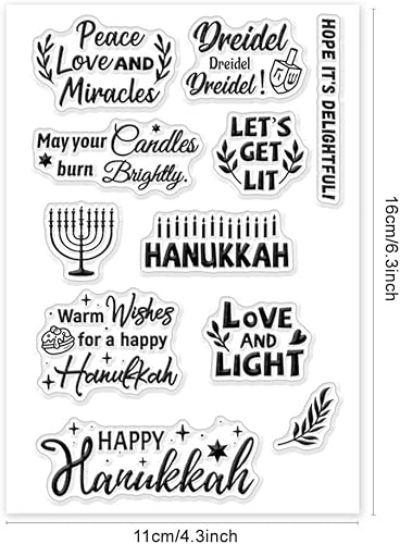 Miniatura 6 de GLOBLELAND Hanukkah - Sellos transparentes transparentes con texto de Hanukkah, láminas de sello de silicona transparente para álbumes de recortes y