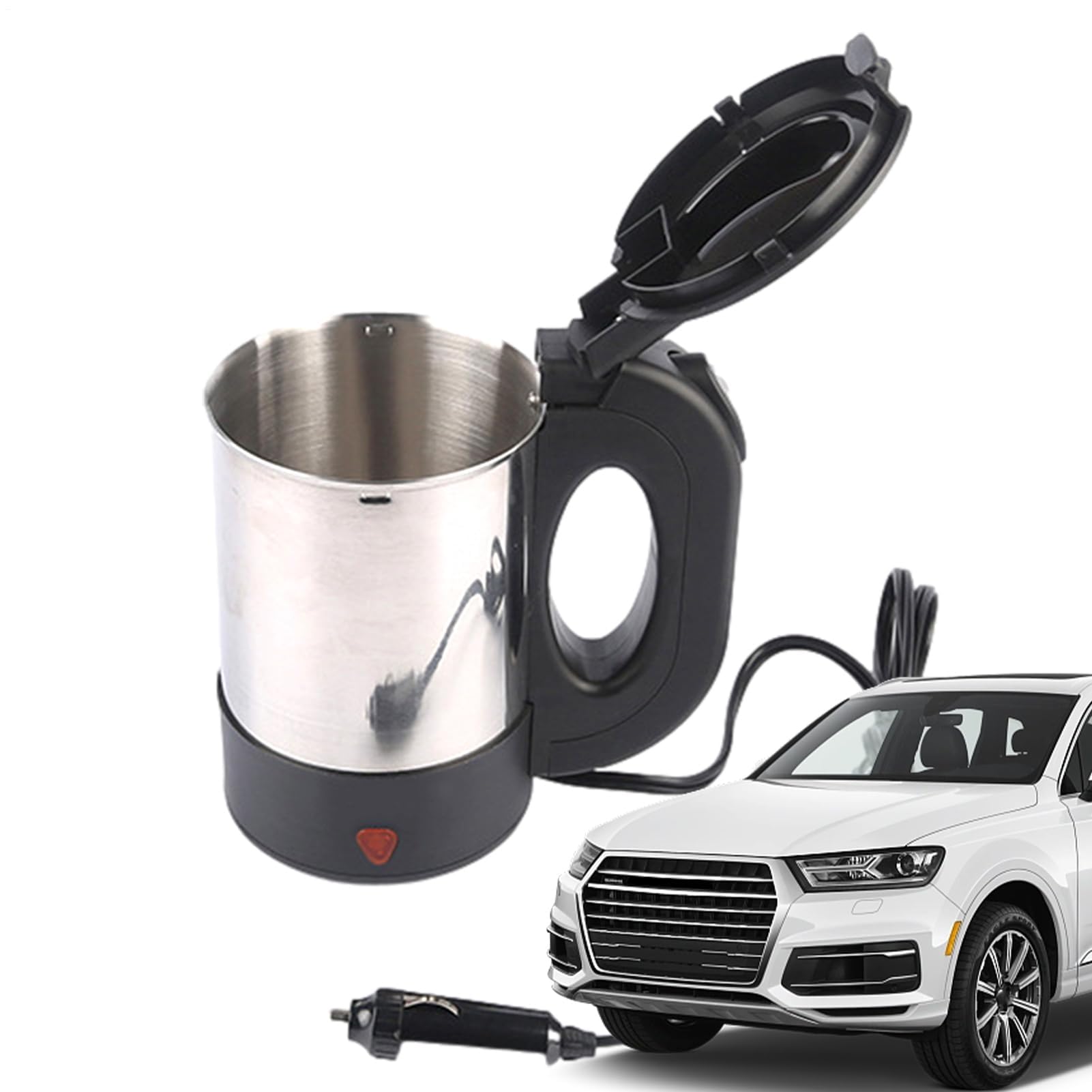 Hervidor eléctrico portátil para coche, calentador de agua de viaje de acero inoxidable para agua caliente, café y té, calefacción eficiente, diseño compacto para uso en movimiento