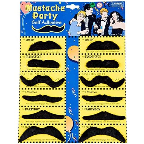 Bigpea 12 Pack Self Adhesive Assorted Fake Moustache / Mustache Set Fancy Dress Party Birthday Stylish Cover