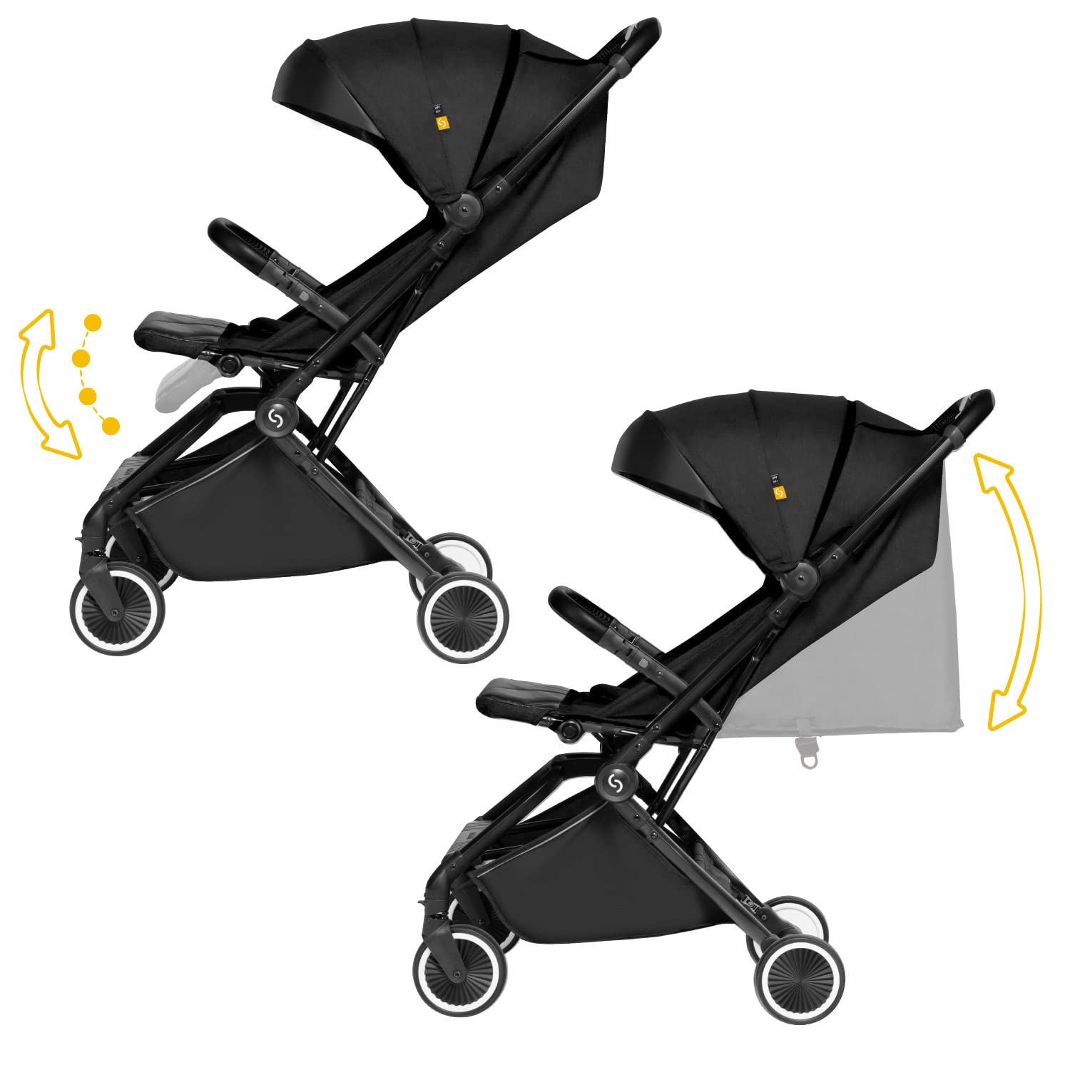 skiddoü poussette hamac pour enfant Espoo poussette pliable poussette canne pour enfant, structure légère en aluminium pliable d’une seule main, petite poussette de voyage, compacte, Noir