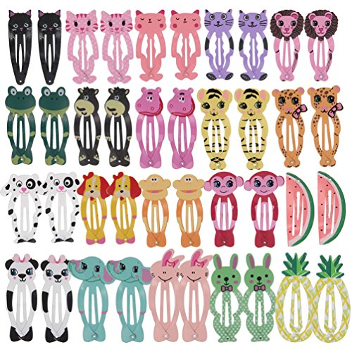 inSowni 40 Pack 2' Metal Snap Hair Clips Non Slip Barrettes Pins Animal Fruit Accessories for Baby Girl Toddlers Fine Thick Hair (40PCS S1)