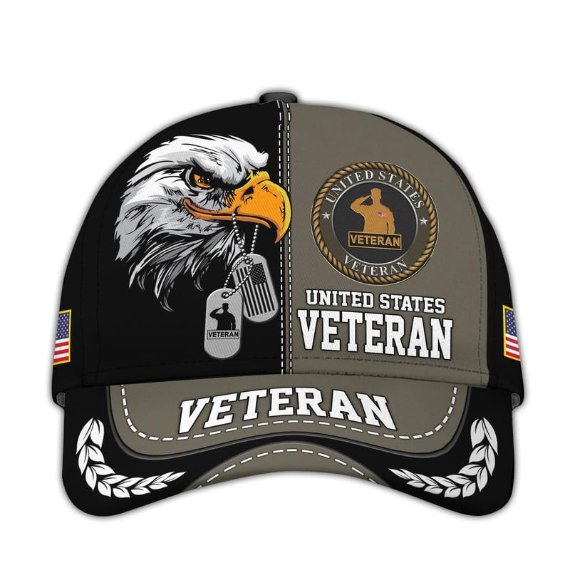 Veteran Baseball Cap – Military Veteran Hats, Patriotic Ball Cap, Adjustable Tactical Cap, Gift for Veterans Day, Bold Eagle