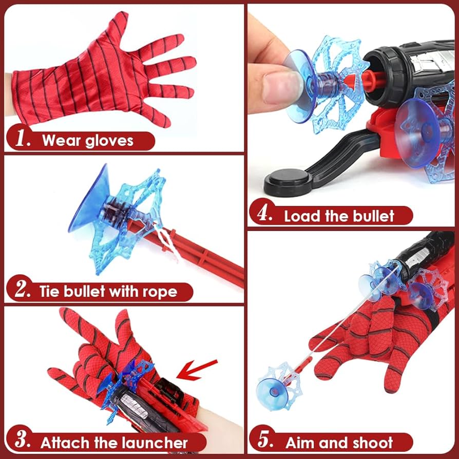 Spiderman Toys For Boys 3-4 Spider Web Shooter + Cape + Felt Mask Toys For Boys, Superheroe Bracelet Wrist Launcher, Children Boy Party Toy, Spider Gloves Man Toy, Cosplay Costumes Birthday Gift