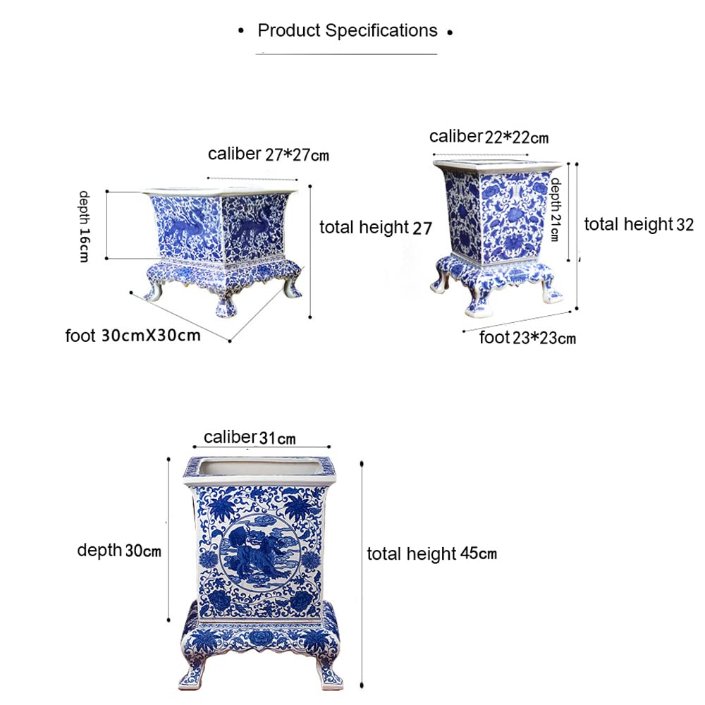 Chinoiserie Ceramiczne doniczki na kwiaty, niebiesko-białe ceramiczne doniczki na rośliny Dekoracyjne do wnętrz dla soczystych kaktusów Zioła orchidei lub małych roślin z tacami,