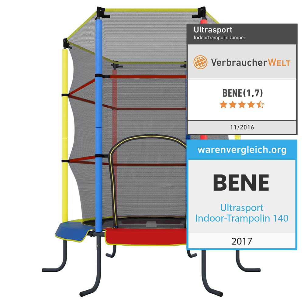 Ultrasport Jumper Trampolino Elastico per Bambini 140 cm I Tappeto Elastico Bambini da Esterno e Interno I Saltarello per Bambini con Rete di Sicurezza, Copertura e Kit di Montaggio