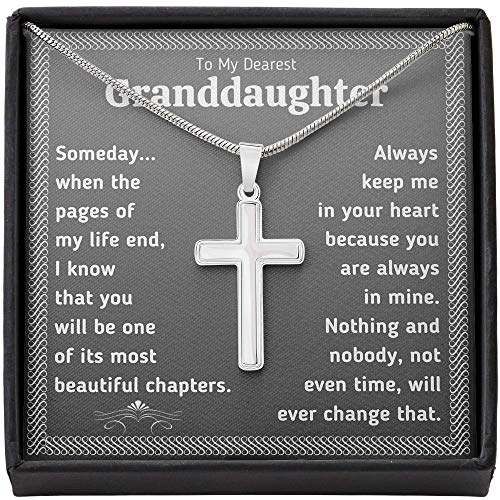 Forever Loved Granddaughter Gifts from Grandma Artisan Cross Necklace with Message Card to My Dearest Granddaughter Necklace from Grandpa