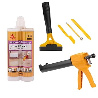 SikaCeram 850 Design, Grey, Epoxy floor and wall tile coloured grout for joint 2-15mm inside, 400ml, Sika ECG Gun Applicator + Sika ECG Tool kit, kit for tooling and cleaning of tile grout