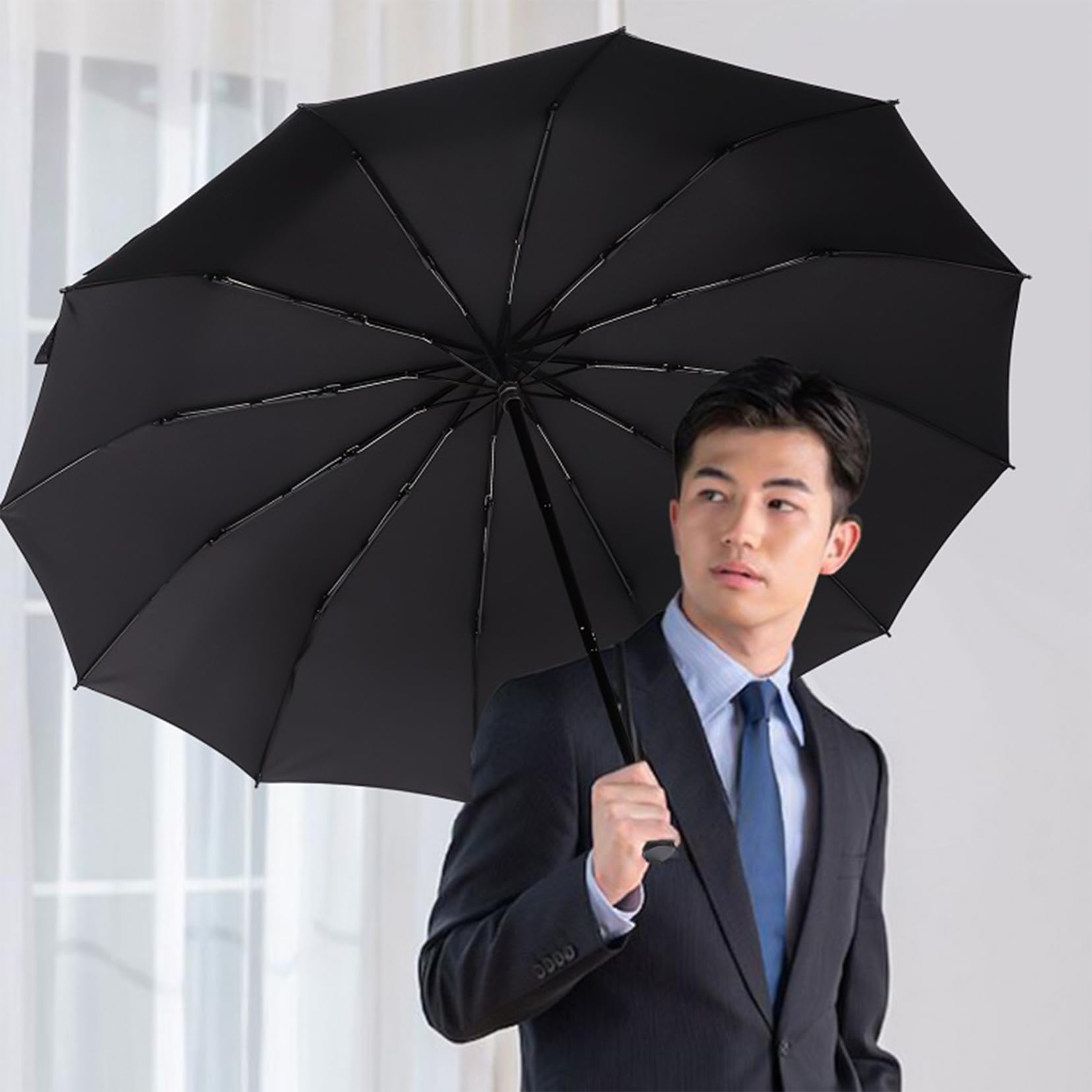 Le parapluie de voyage le plus fort à vent, 12 côtes côtes petites et légères portables et automatiques compactes de pluie pliante compacte, poignée premium durable