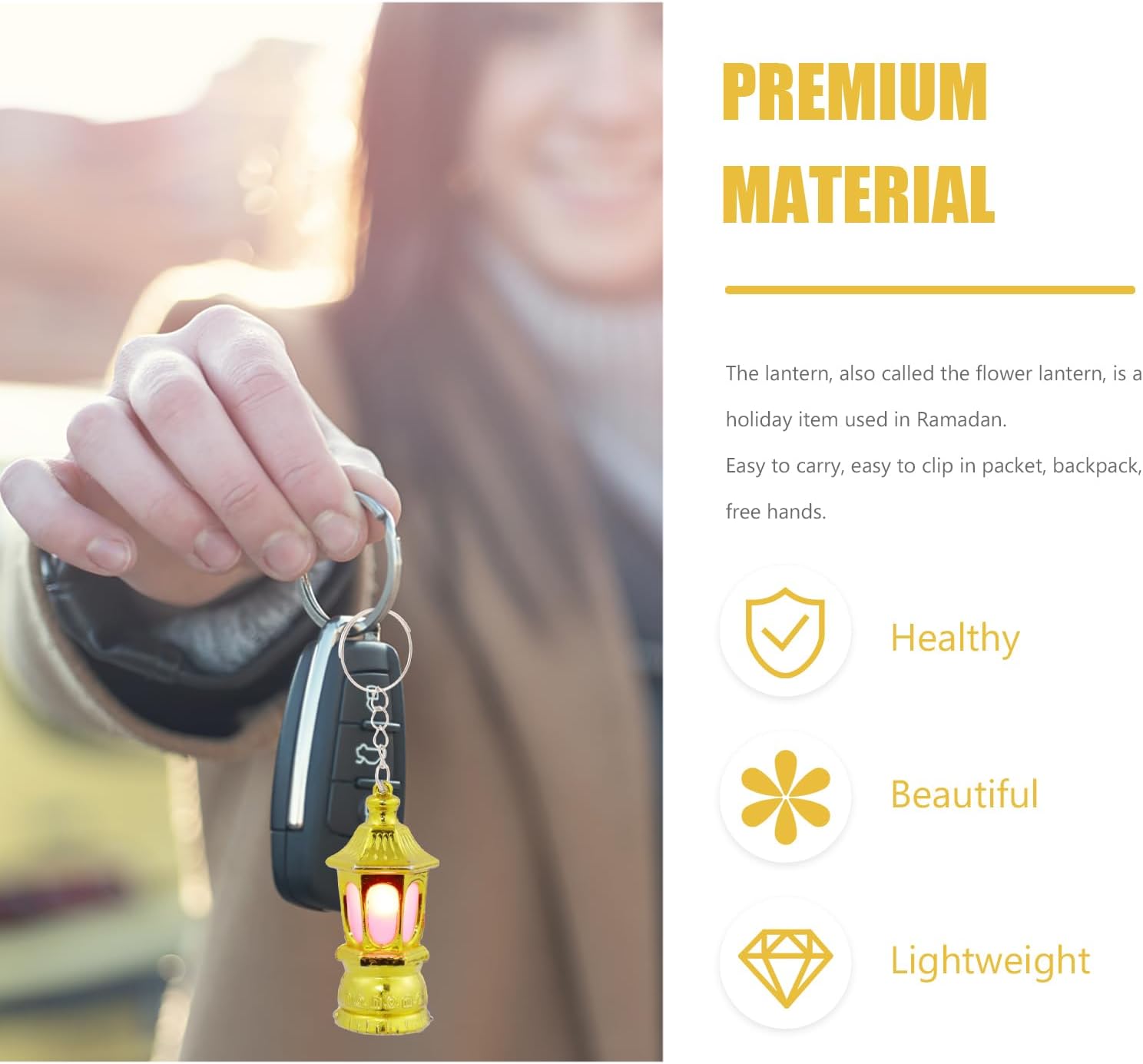 Beaupretty 20PCS Ramadan Mini Keychain Flashlight Mini Lantern Keychains Ramadan Lantern Purse Light Handbag Keyring Pocket Islam Eid Gift (Random Color)