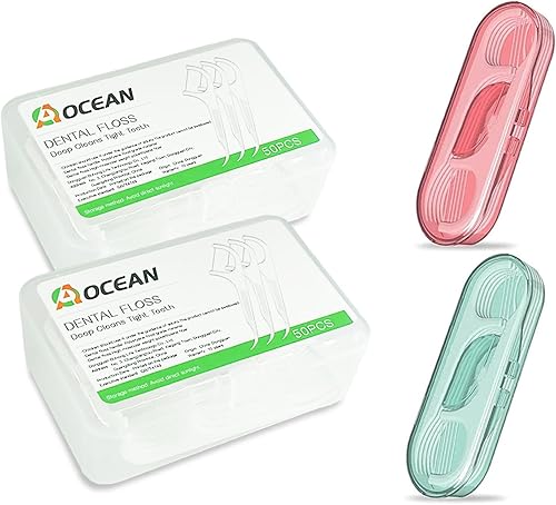 AOCEAN Púas de hilo dental – Hilo de viaje con palillos de dientes – Hilo dental profesional con 2 cajas y 2 estuches – Ideal para hoteles