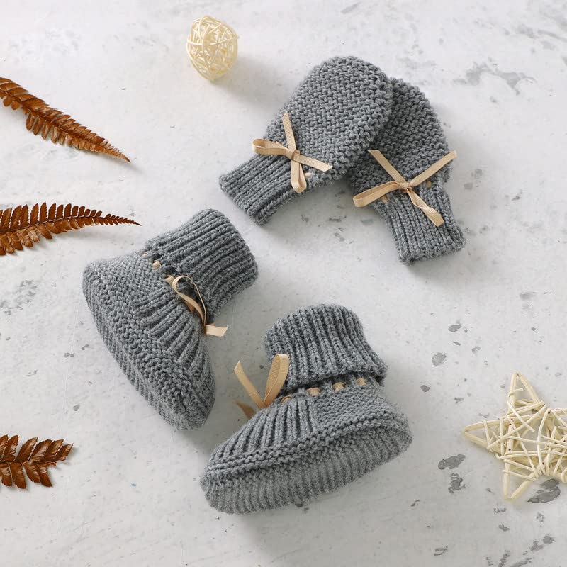 LAWKUL Baby Booties Knit Newborn Shoes Cozy First Walkers Infant Toddler Boots for Boy Girls 0-3 Months2