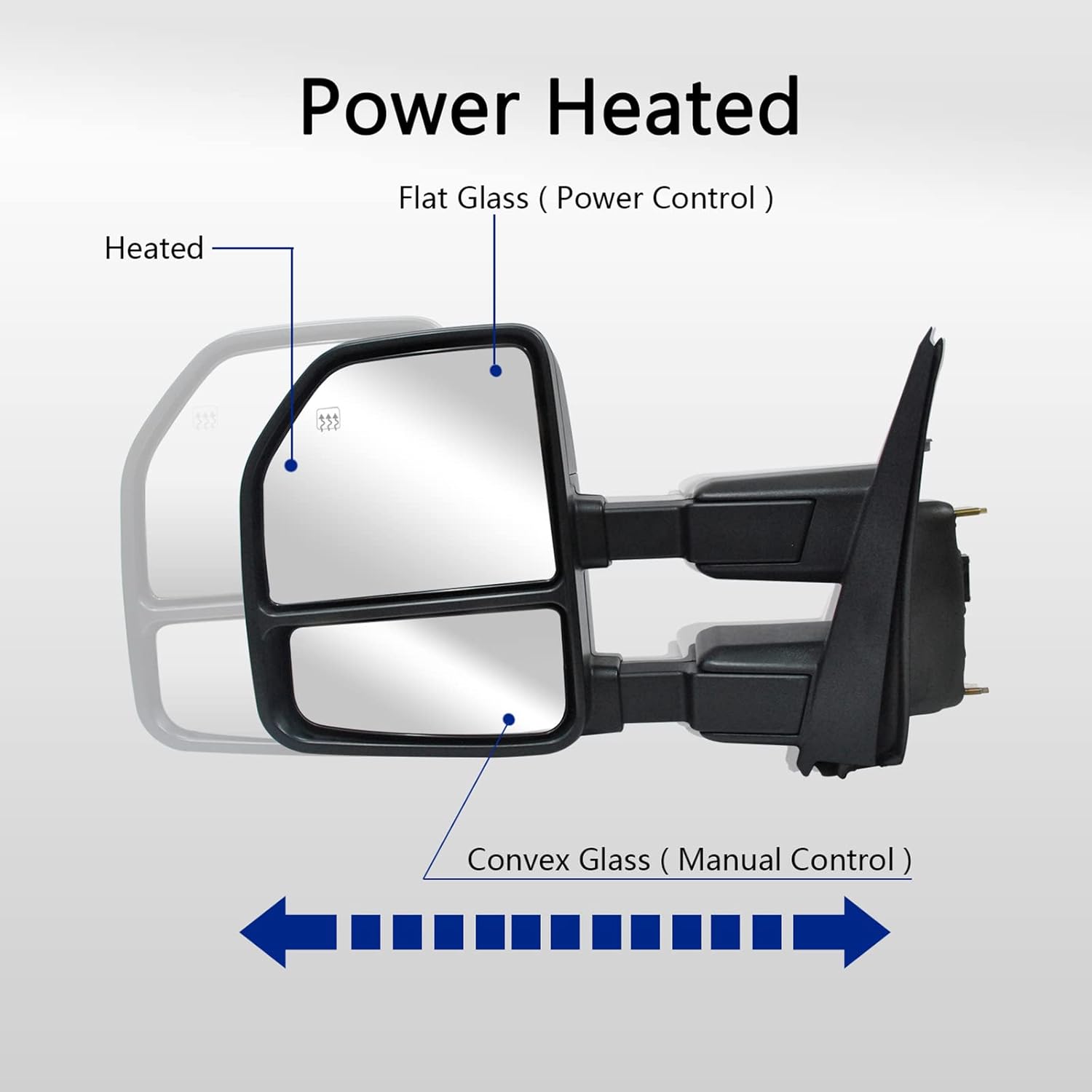 WLLW Towing Mirrors for 2017 2018 2019 2020 Ford F250 F350 F450 F-550 Super Duty Pickup Truck with Power, Heated, Temperature Sensor, Turn Signal Light, Spot Auxiliary Light Chrome Cap