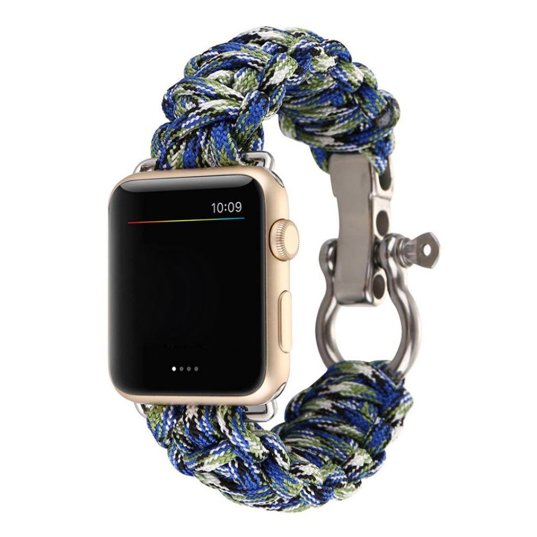 Sopety New Sports Nylon Rope Survival Bracelet Watch Band for Apple Watch Series 3 42MM