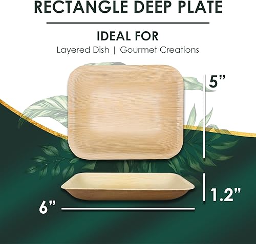 Miniatura 2 de Planet Pantry Plato profundo rectangular desechable de hoja de palmera de 6 x 5 pulgadas (25 piezas) de madera similar al bambú y plástico