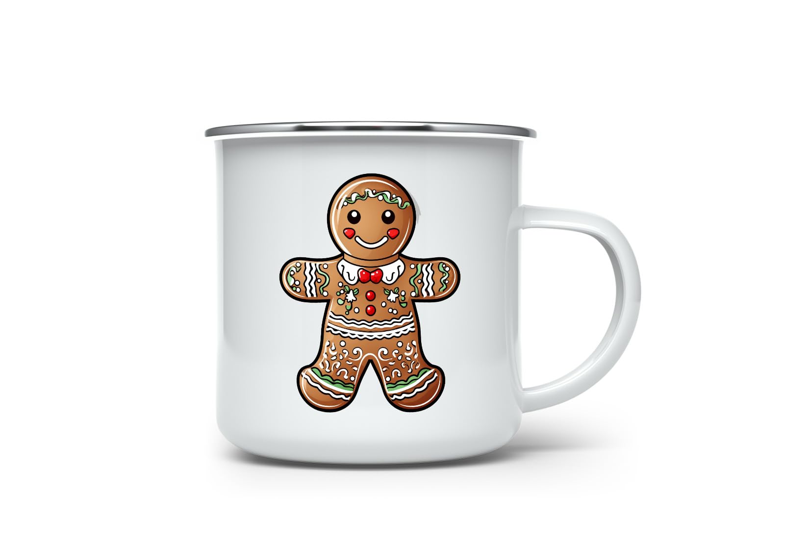 MAXIKIWI - Durable Enamel Coffee or Tea Camping Mug for Indoor Outdoor Use - Gingerbread Man - 350ml