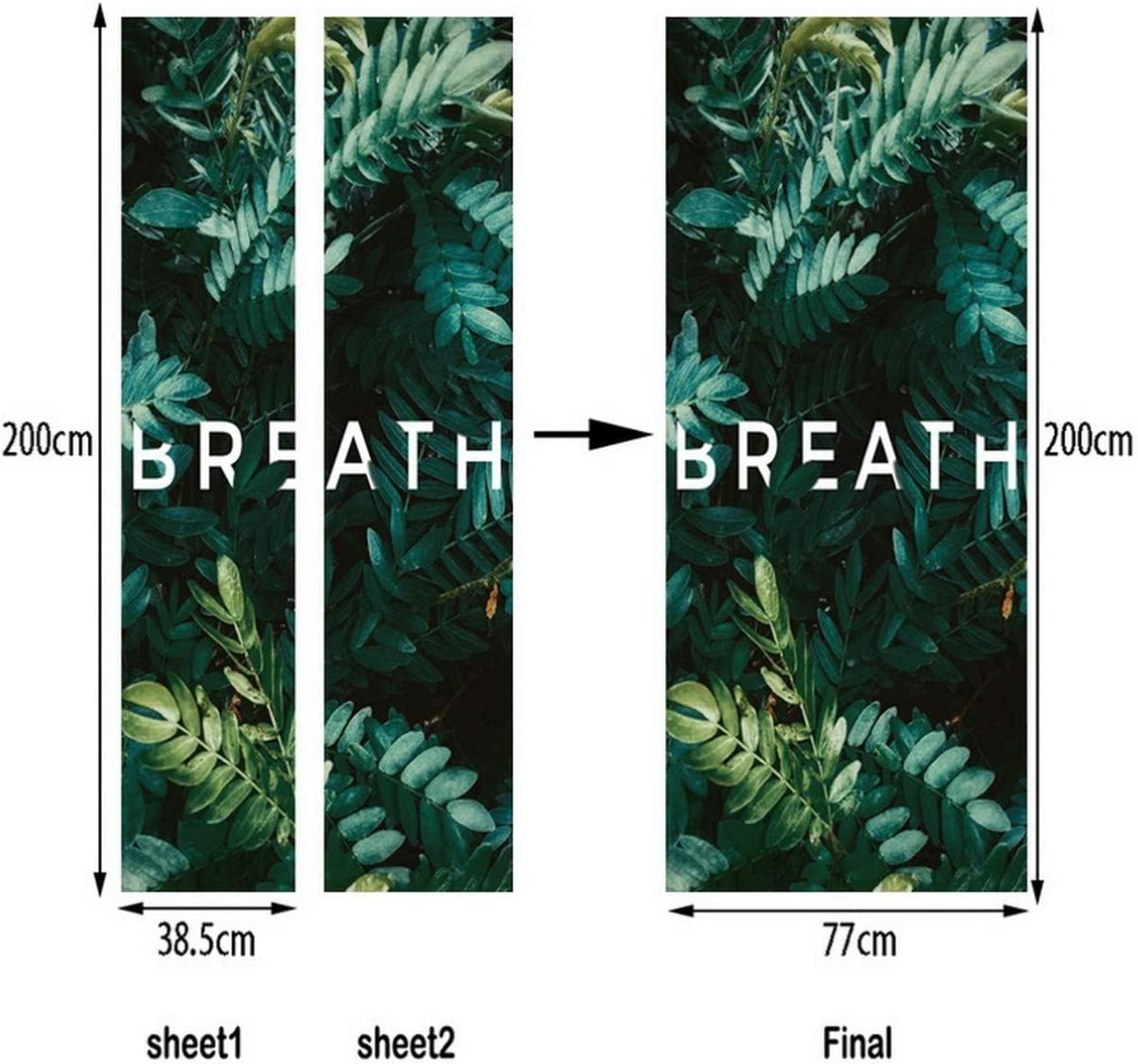 Adesivi Murali 3D Porte 90x210cm - Foglie Tropicali Verdi | Autoadesivo In Vinile | Decorazione Casa Fai Da Te