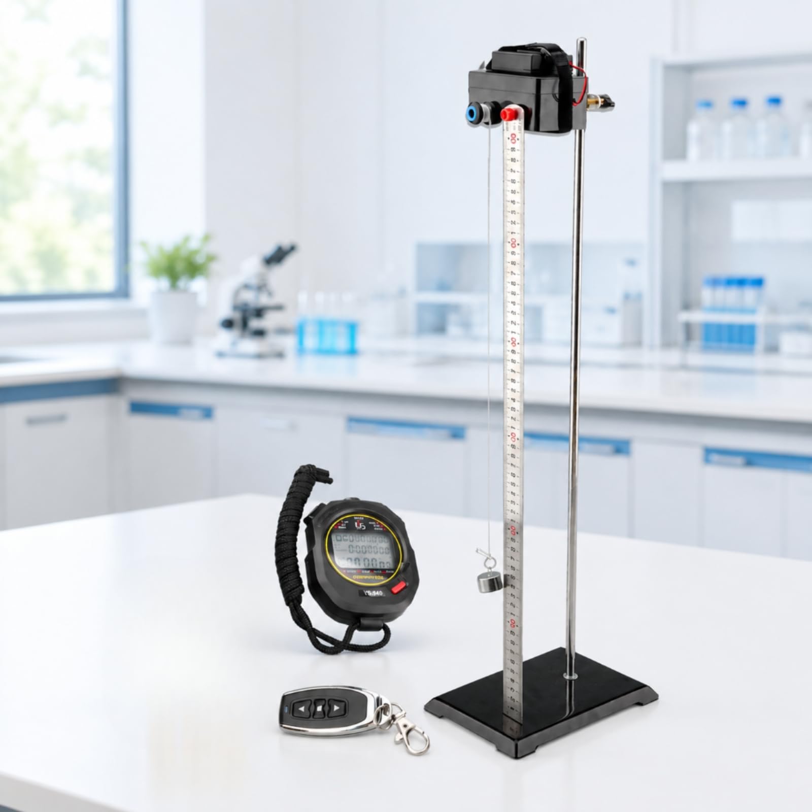 mostrador Movimiento Lineal Uniforme Intuitivo Aparato Física con Regla Graduada y Cronómetro Digital Ajustable para Laboratorio Escolar