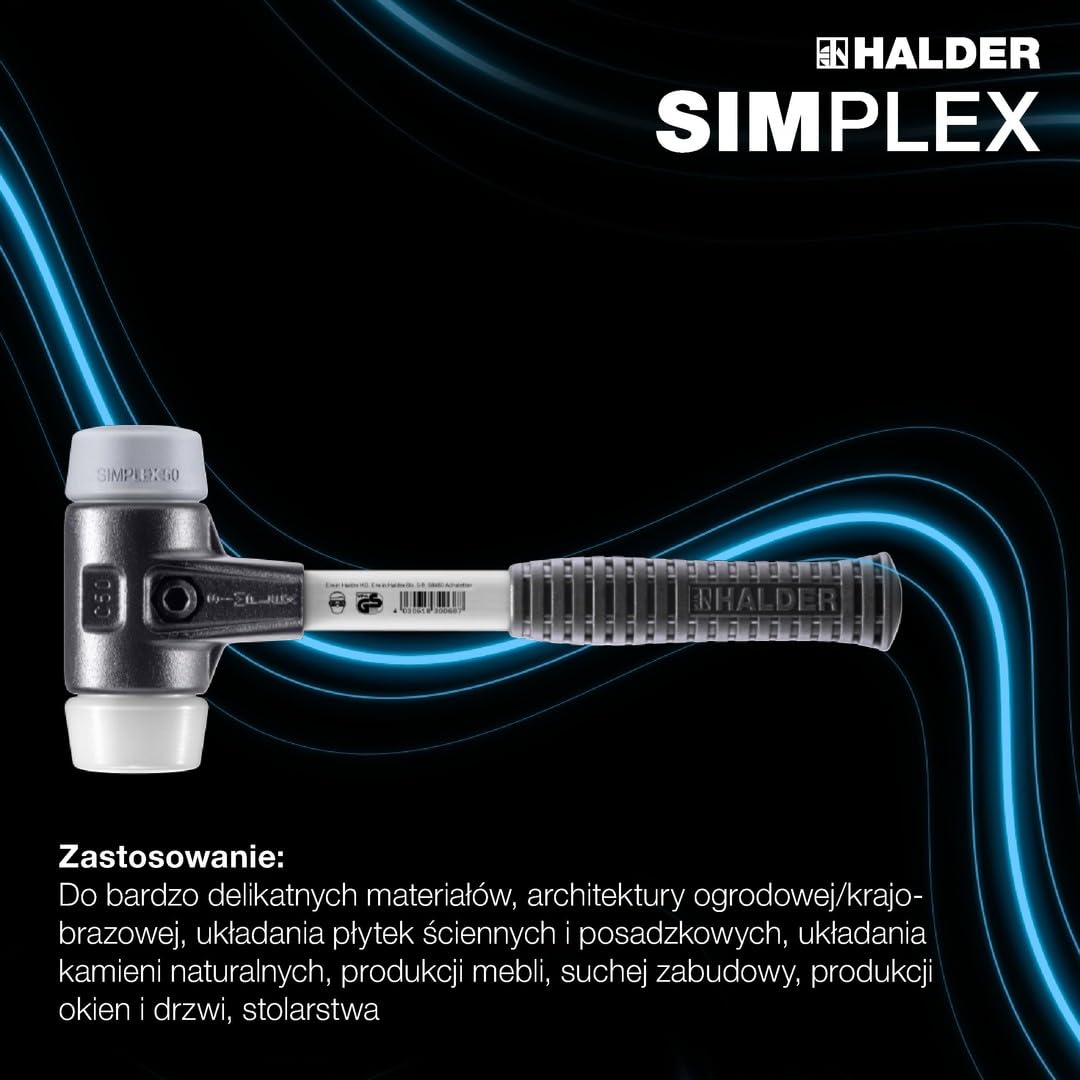 Halder 3737060 TPE-Mid/Superplastyczny młot z miękkiej twarzy ze wzmocnioną obudową ze stali odlewanej, wielokolorowy, 60 mm