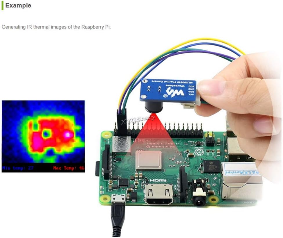 MLX90640 IR Array Thermal Imaging Camera 32×24 Pixels 55° Field of View I2C Interface 3.3V/5V Compatible with Raspberry Pi (ESP32) STM32 @XYGStudy (MLX90640-D55 Thermal Camera)