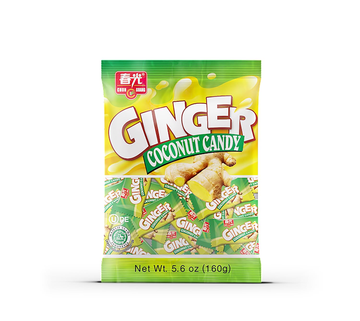 CHUN GUANG Ginger Coconut, Halal Hard Candy, Individually Wrapped, 5.6 oz. bag (Pack of 1, Ginger Coconut)