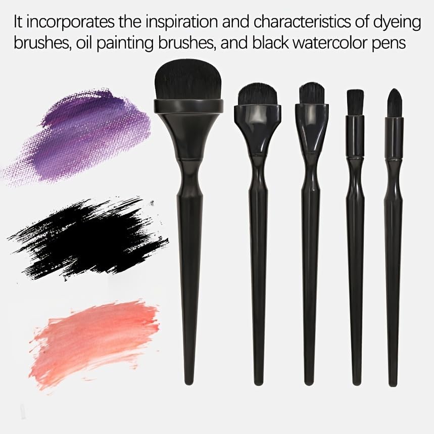 Ergonomic Handle Painting Brush Set, 2/3/5pcs Black Professional Art Brushes for Oil, Watercolor, Ink and Charcoal, Durable Plastic Grip for Precision Control, Ideal for Chalk, Pastels and Embossing