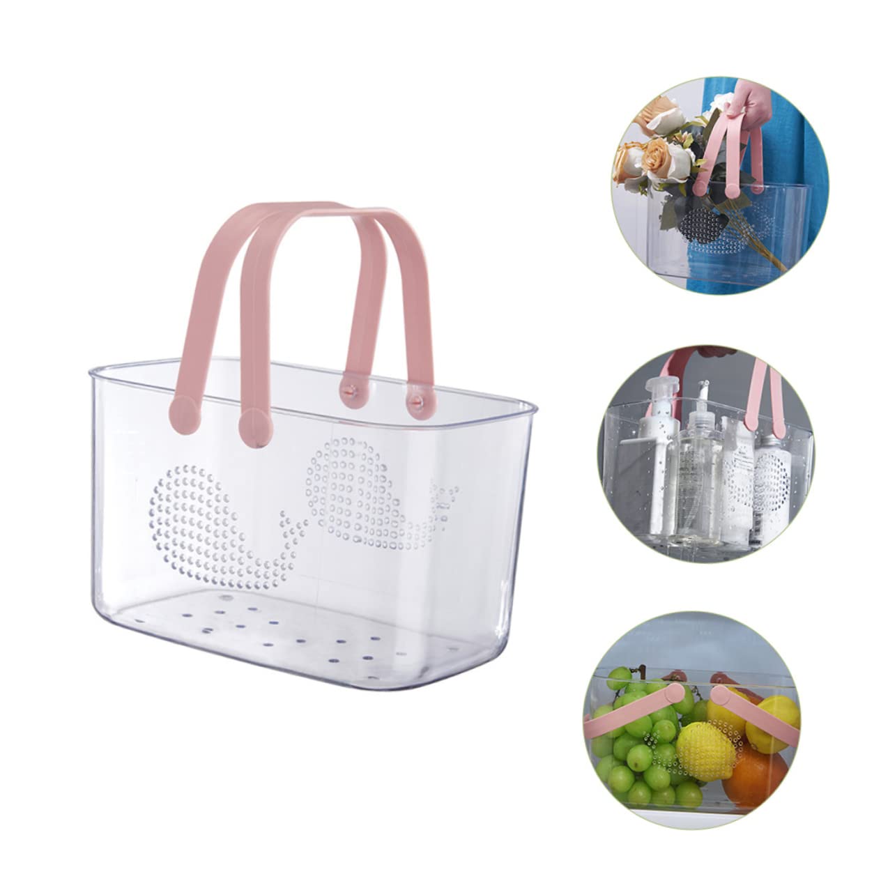 WOONEKY Cesta de Ducha de Plástico con Asa, Organizador para Baño | Rosa, Portátil y Reutilizable, Gran Capacidad de Almacenamiento, para Dormitorio y Salón