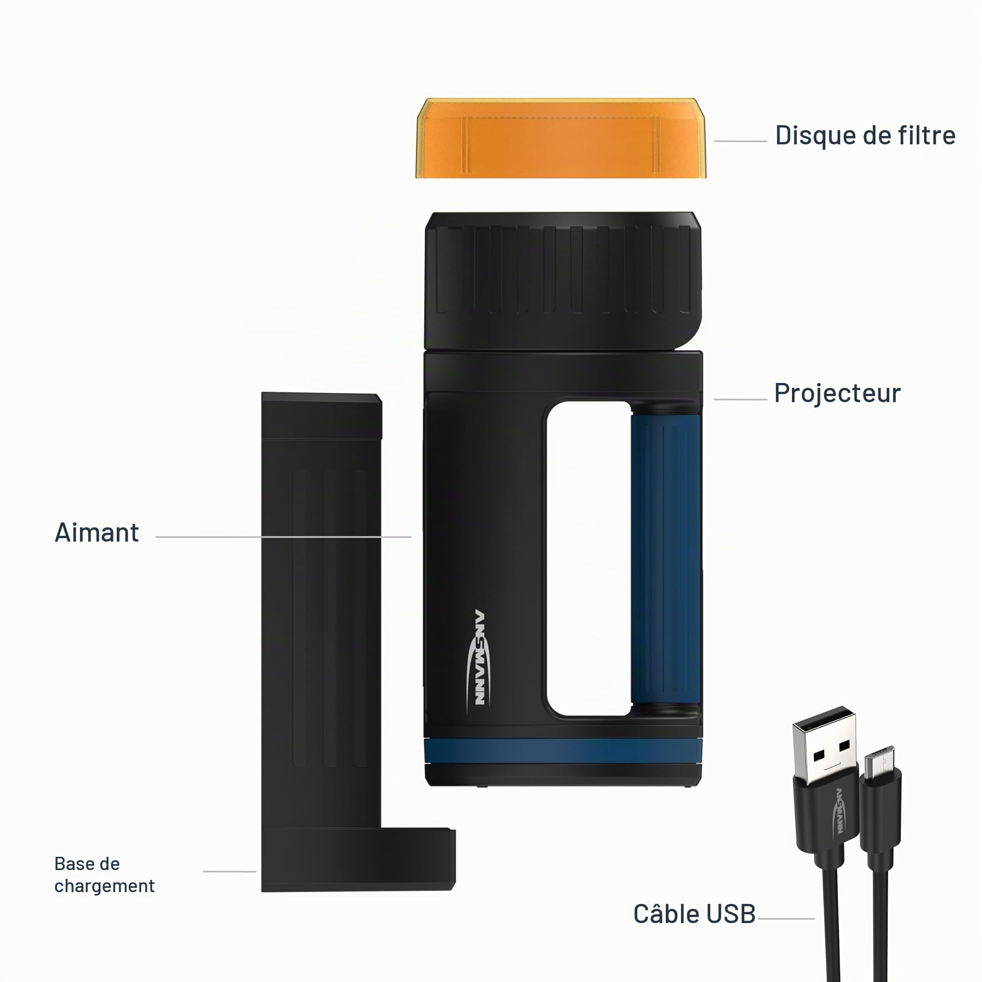 ANSMANN Baladeuse LED rechargeable avec accumulateur 5200 mAh (1 pce) – Lampe torche ultra puissante aux trois modes d'éclairage – Lampe baladeuse pour la maison, le garage, l'atelier, etc.