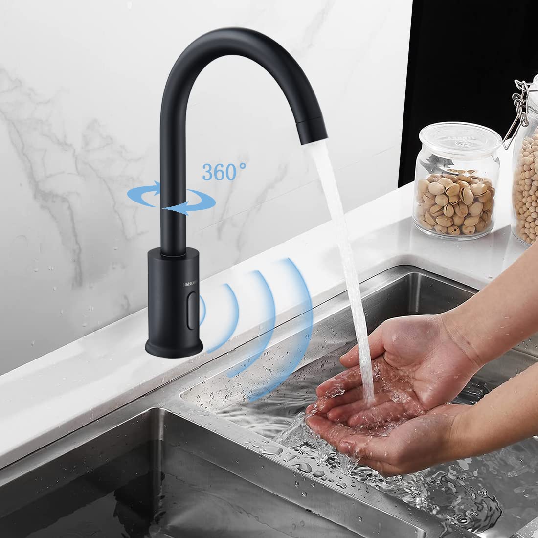 Rubinetto senza contatto automatico con sensore di movimento attivato a mani libere, rubinetto per lavabo con un foro/tre fori, rubinetto da bagno per lavello con sensore intelligente, spegnimento