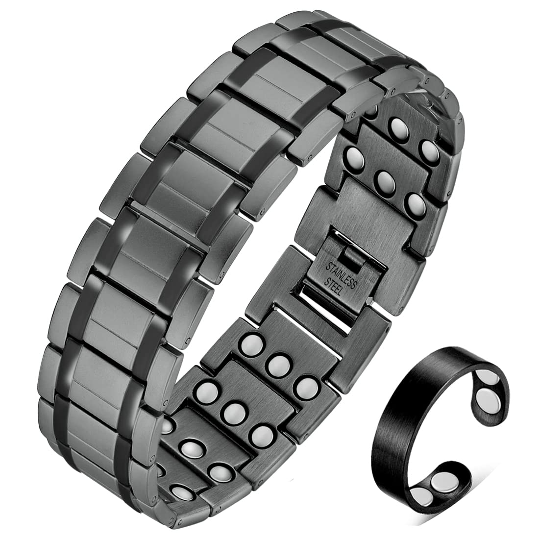 Apocalyptic-K Titanium Magnetisch enkelbandje voor heren, 25 cm, dubbel sterk enkelbandje, elimineert statische elektriciteit, 25 cm, Titanium, Geen edelsteen
