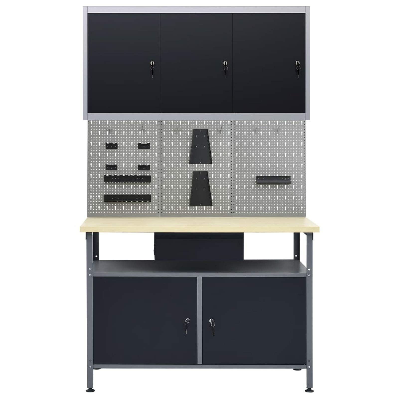 Banco de trabaño con Tres Paneles de Pared y un Armario, Banco De Trabajo, Mesa De Trabajo, Mesa Trabajo Taller, Banco Herramientas,