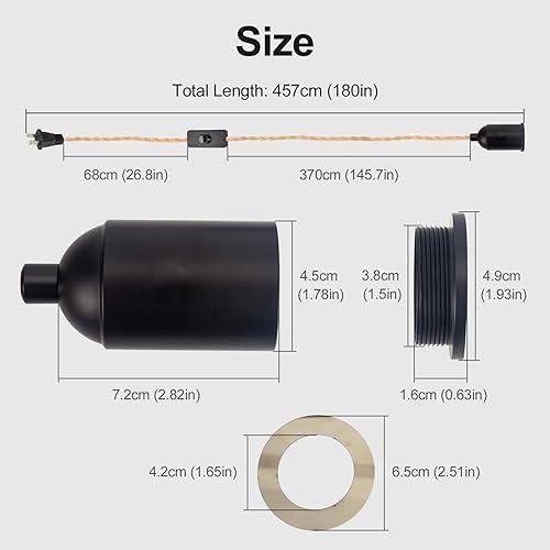 Miniatura 2 de Lámpara colgante con cable de enchufe, kit de lámpara vintage de cuerda de cáñamo, cables de linterna trenzados con interruptor de repuesto