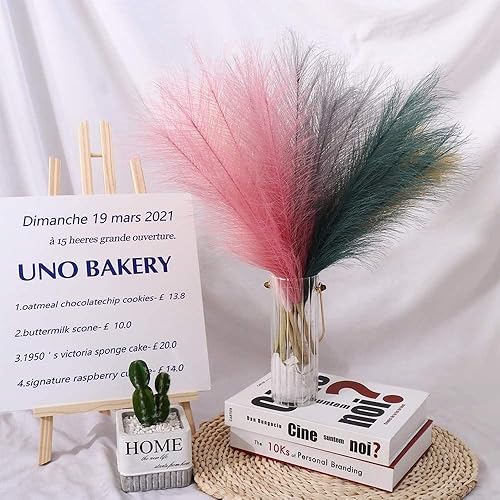 Miniatura 6 de 1 flores artificiales de junco, ramas de hierba de las pampas esponjosas falsas, flores secas para decoración del hogar (rosa claro)
