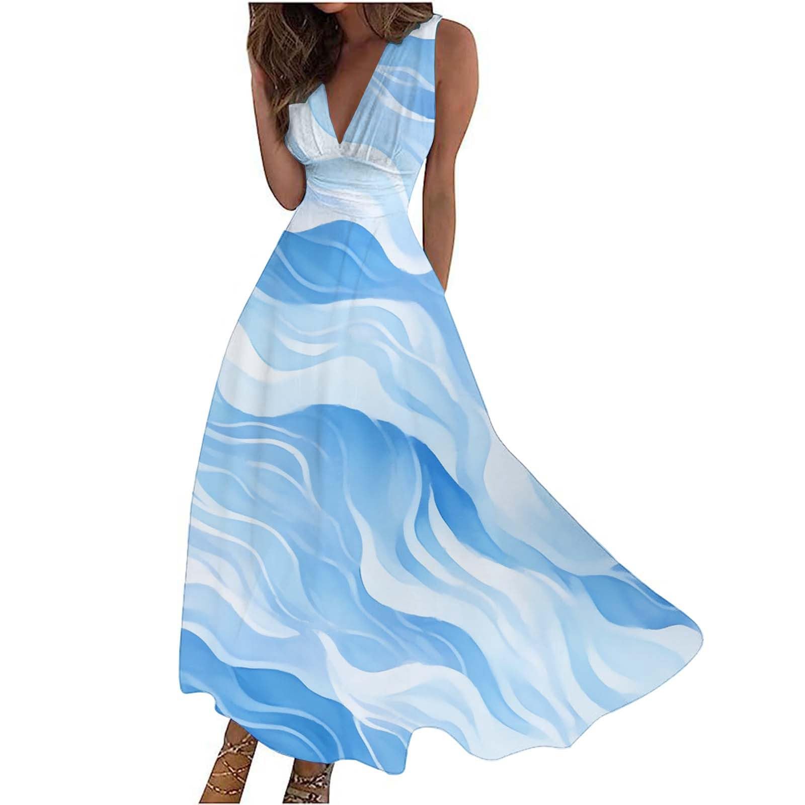 Generisch Robe longue décontractée sans manches pour femme avec imprimé aquarelle et col en V pour femme