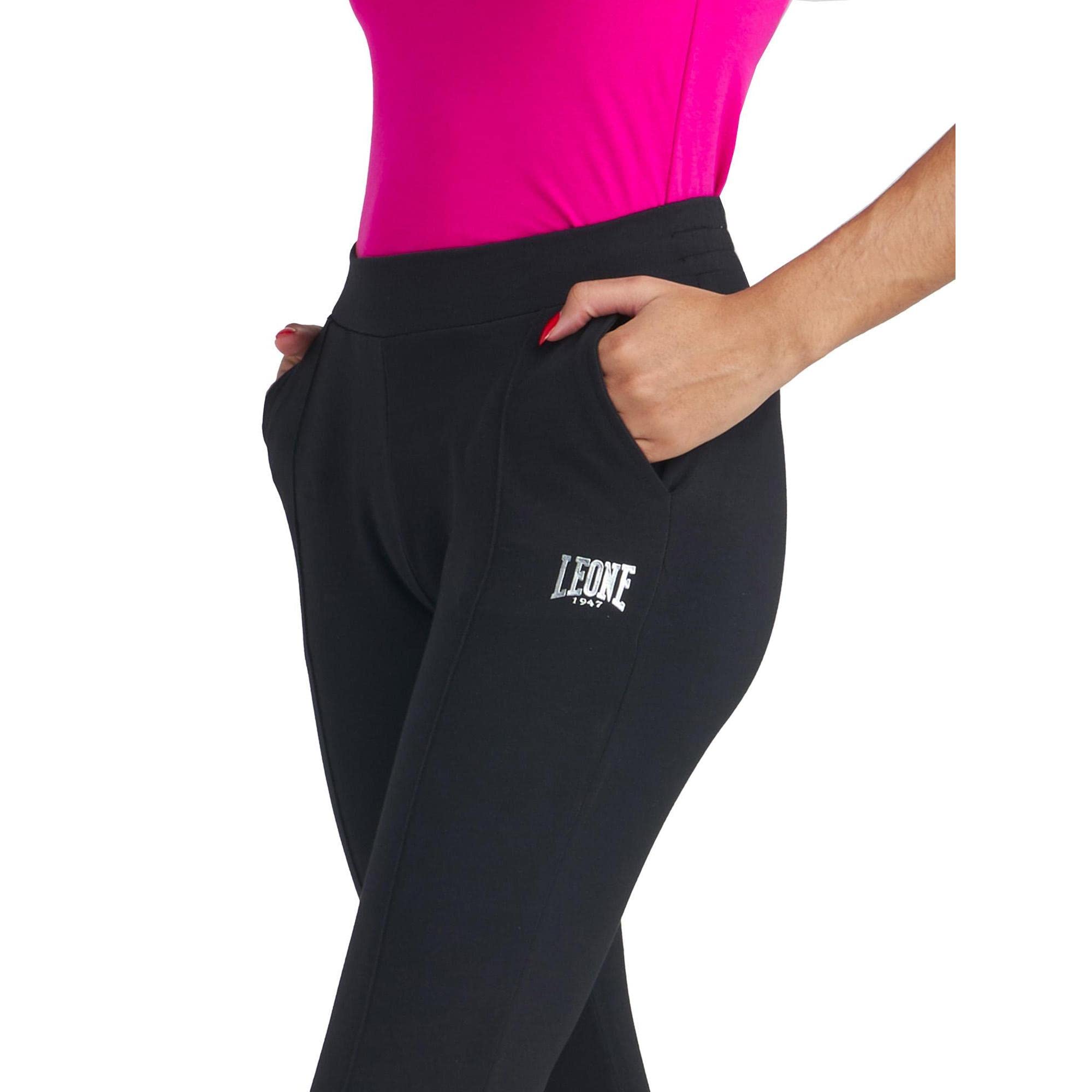 Leone - Pantalone Donna Dritto con Piega in Felpa Training - Black (09), M
