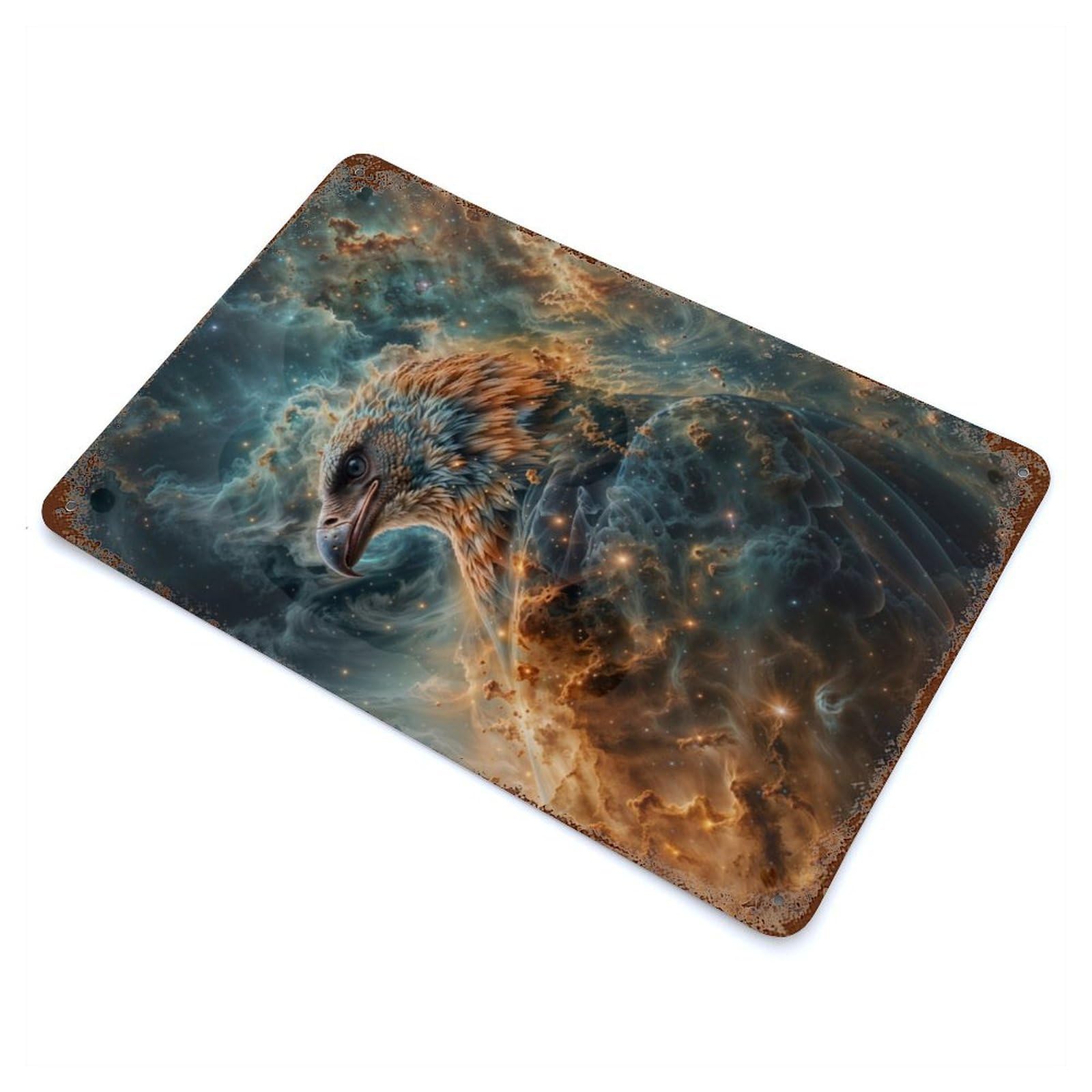 Rust Effect Cosmic Nebula Eagle Rusty Metal Tin Sign 11.8"x7.9", Rustic Home Decor for Living Room, Hallway And Home Decor