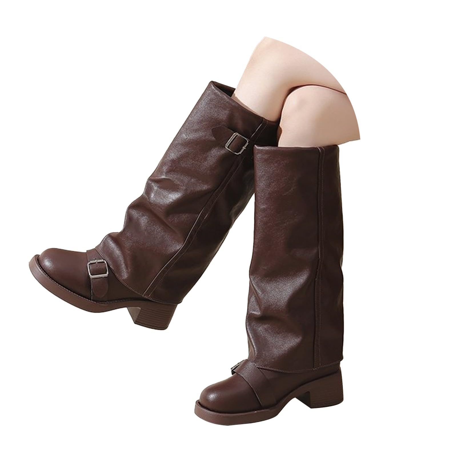 Bottines Femme Cuir Talon Carré Bottine Décontracté Mollets Larges